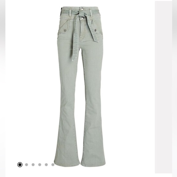 Veronica Beard Giselle Flare Extra High Rise Green Stretch Belted Pants Size 24 - Picture 3 of 12